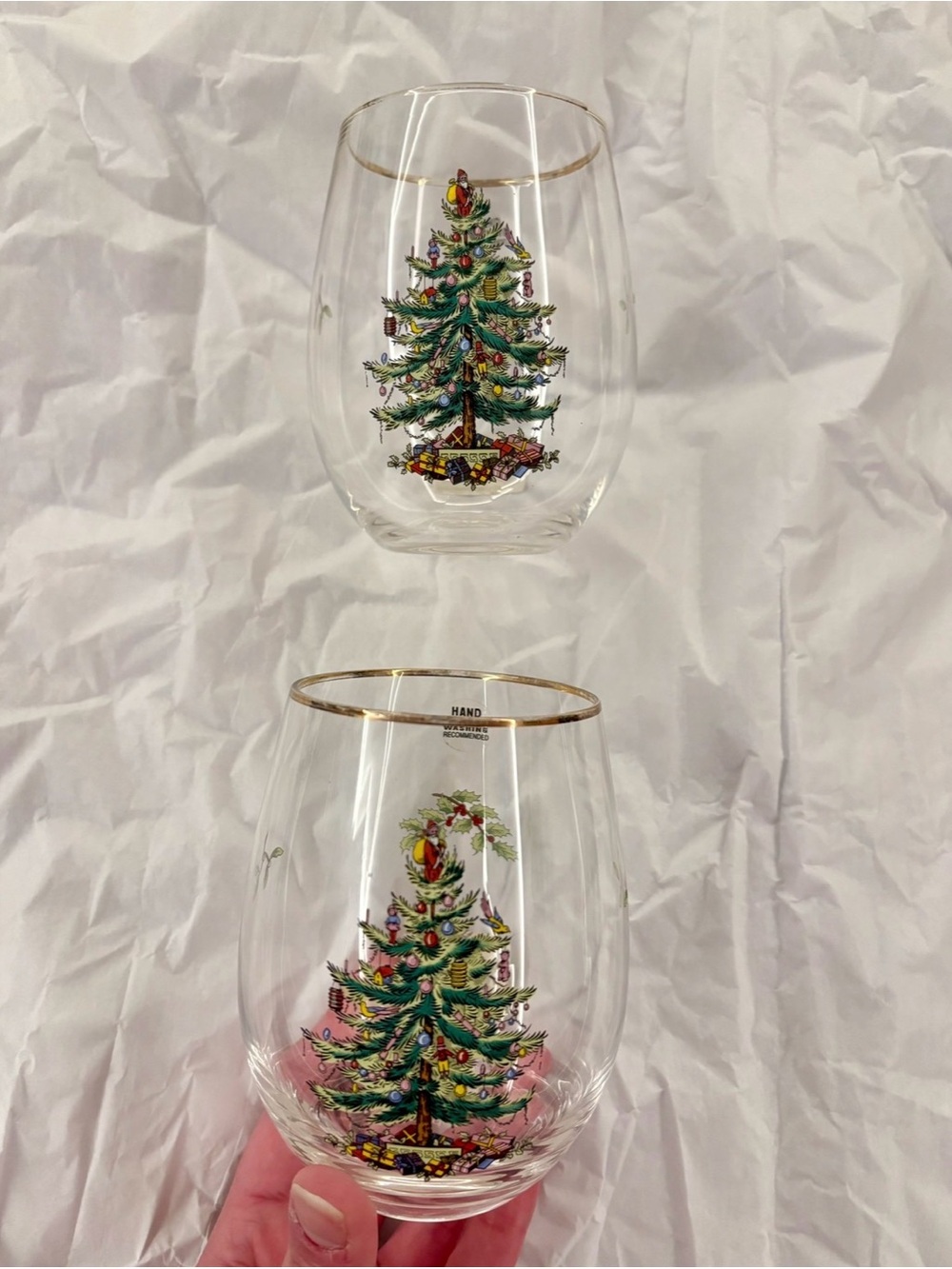 SPODE Set of 2 Stemless Wine Glass with Gold Trim NEW